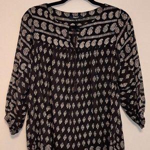 Madewell Long Sleeve Black & White Print Moroccan Oversized Top EUC XS